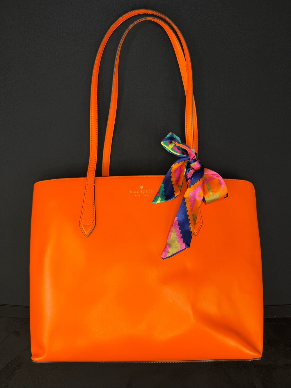 Kate Spade Orange Leather Tote Shoulder Bag Fall Halloween